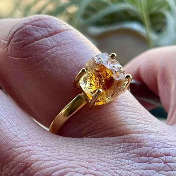18k Gold Vermeil Natural Citrine Rough (Brazil) Ring | sz 9.5 - Picture 6 of 11